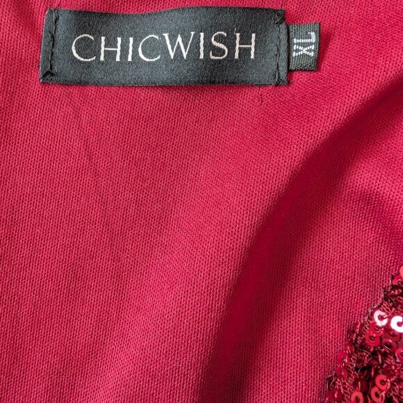 Chicwish | Elbow Sleeve Ruffle Sequined Gown | Burgundy | XL - Picture 9 of 15